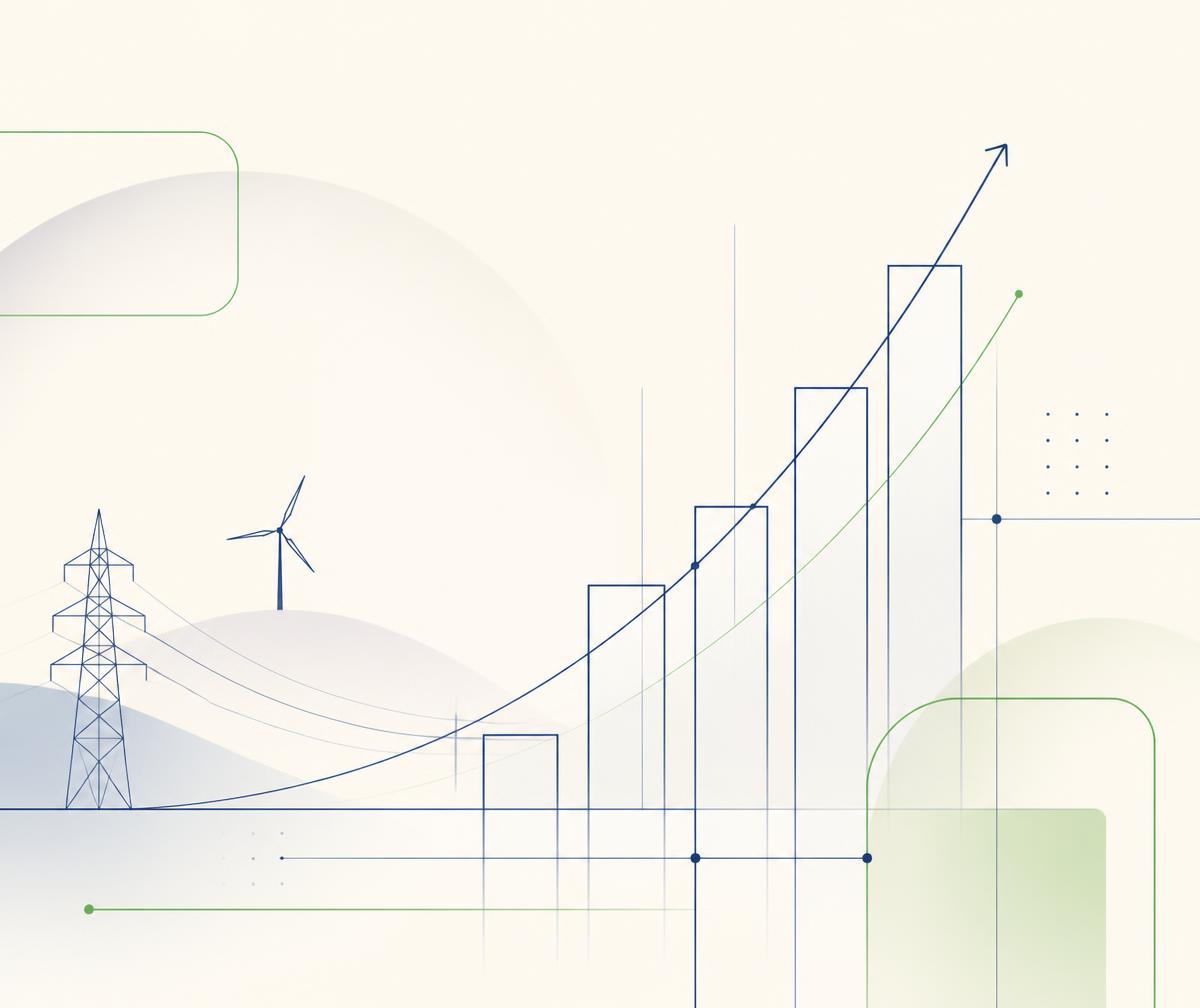 Composición gráfica abstracta con líneas y formas que representan el análisis del consumo eléctrico